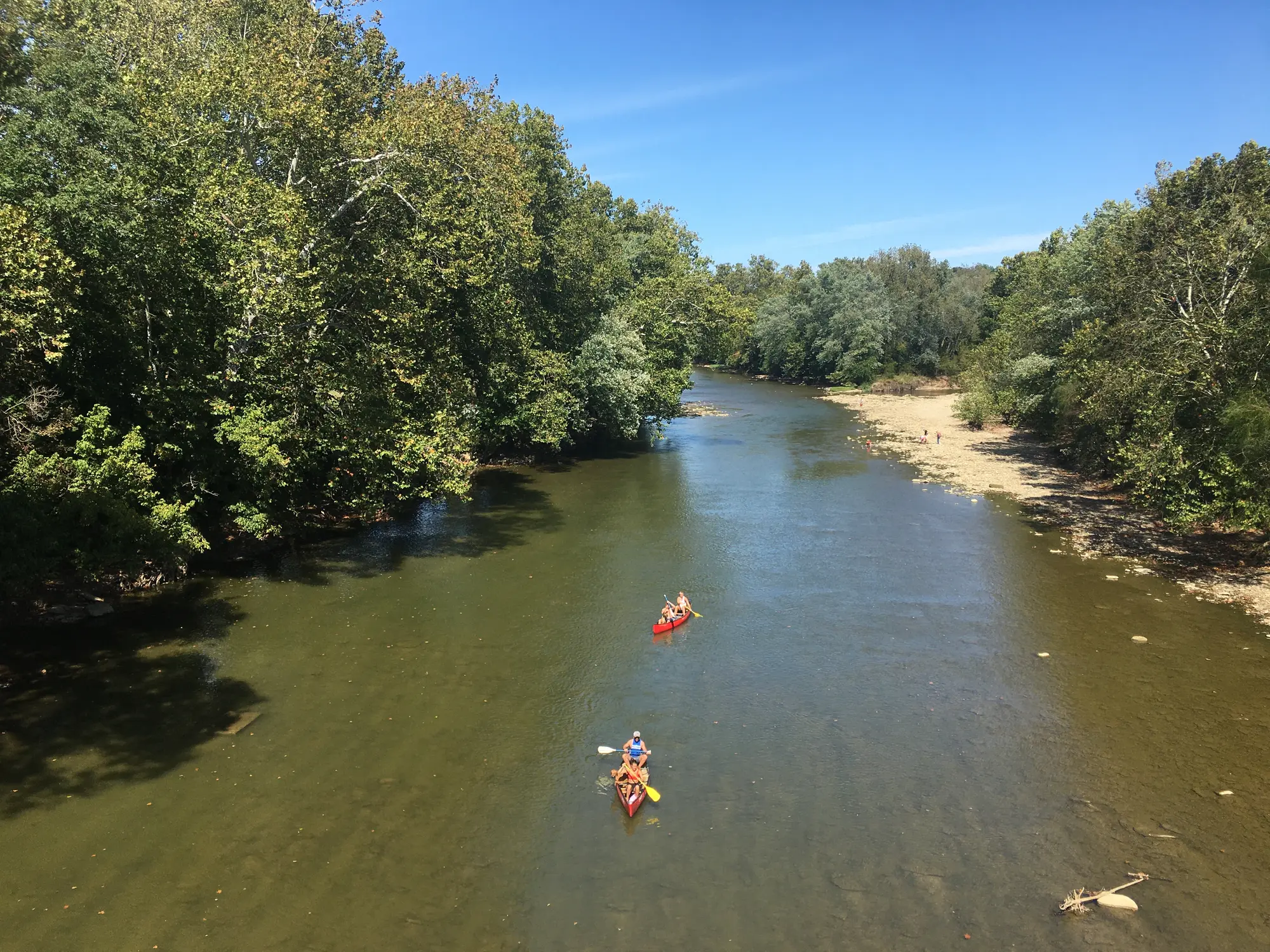 The tree-lined Little Miami River flowing through Loveland, Ohio