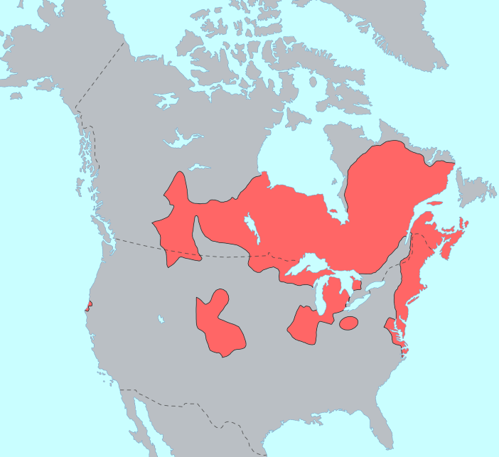 Map showing the historical distribution of languages in the Algic language family across North America